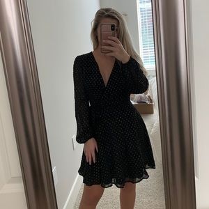 NWT Lulu’s black and gold long sleeve wrap dress